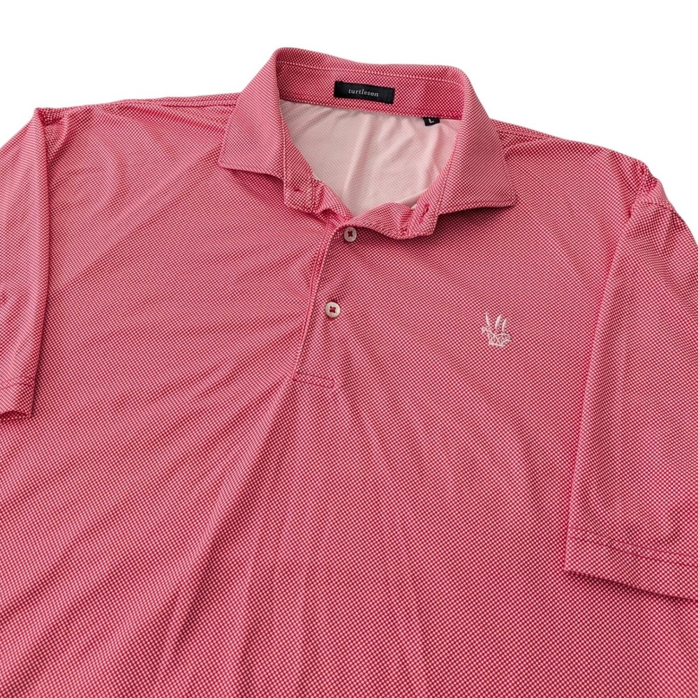 Turtleson Golf Polo Shirt Mens L Red White Micro Check Performance Stretch Poly